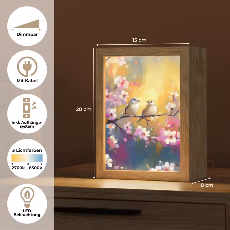 Vogels - Bloemen - Roze Light Box met kabel (Tafellamp) klein -USP_DE