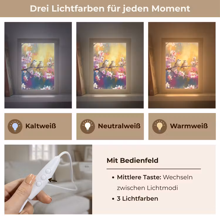 Vogels - Bloemen - Roze Light Box met kabel (Tafellamp) klein -USP_lichtkleurDE
