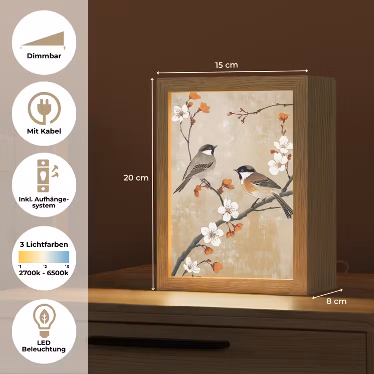 Vogels - Bloesemtak - Bloemen - Oranje Light Box met kabel (Tafellamp) klein -USP_DE