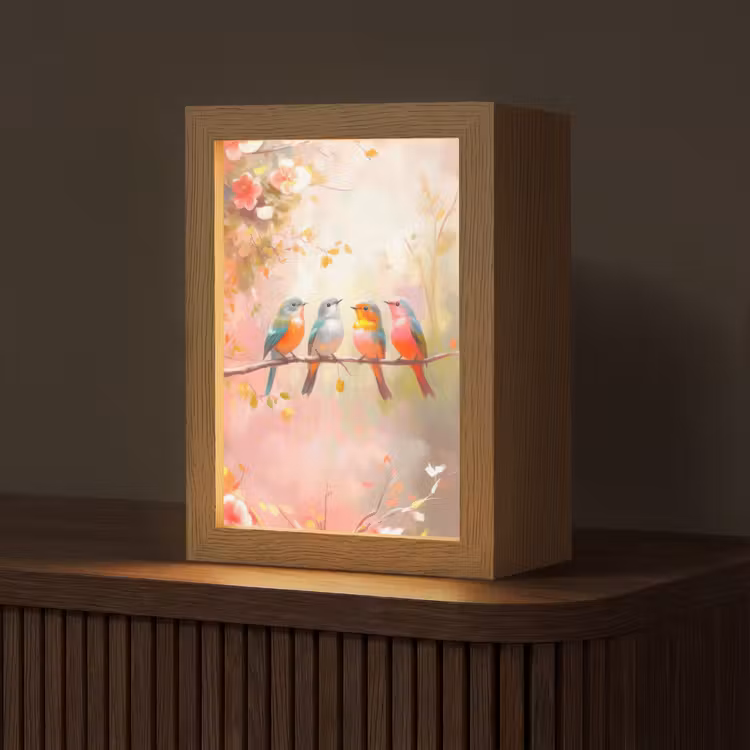 Vogels - Kleurrijk - Tak Light Box met kabel (Tafellamp) klein -z3d_website