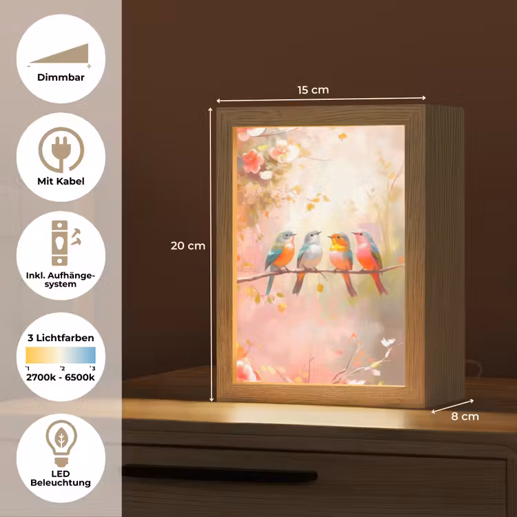 Vogels - Kleurrijk - Tak Light Box met kabel (Tafellamp) klein -USP_DE