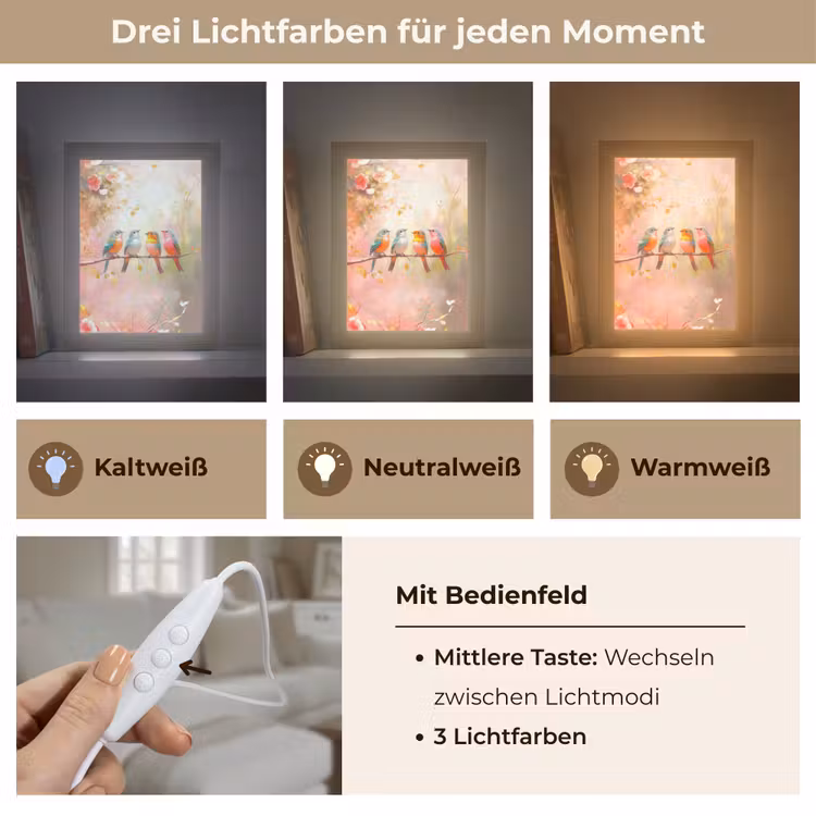 Vogels - Kleurrijk - Tak Light Box met kabel (Tafellamp) klein -USP_lichtkleurDE