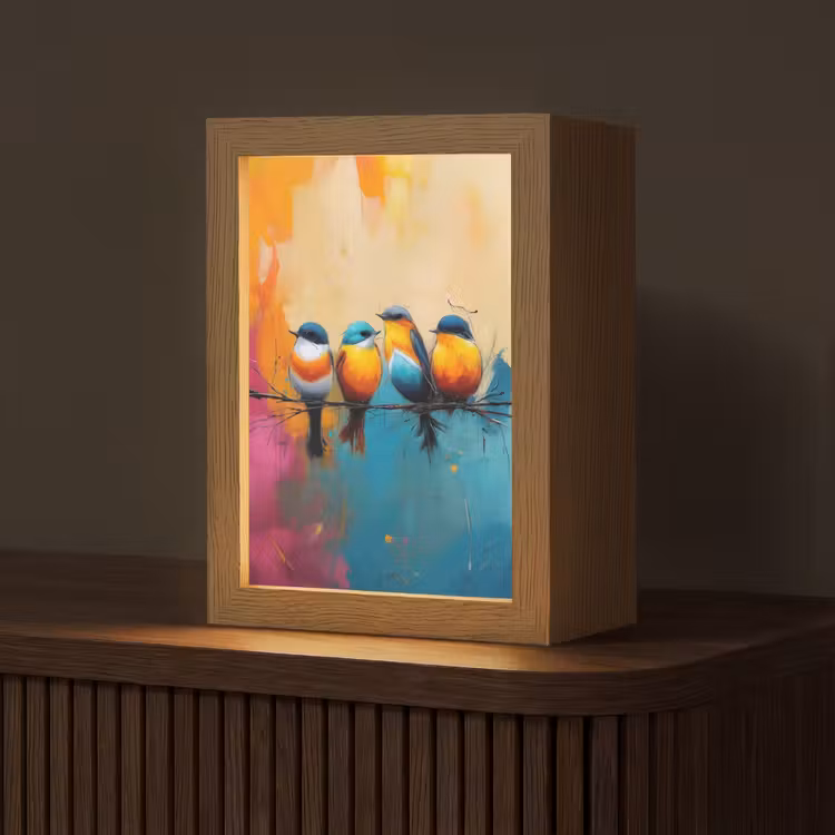 Vogels - Kleurrijk - Tak - Abstract Light Box met kabel (Tafellamp) klein -z3d_website