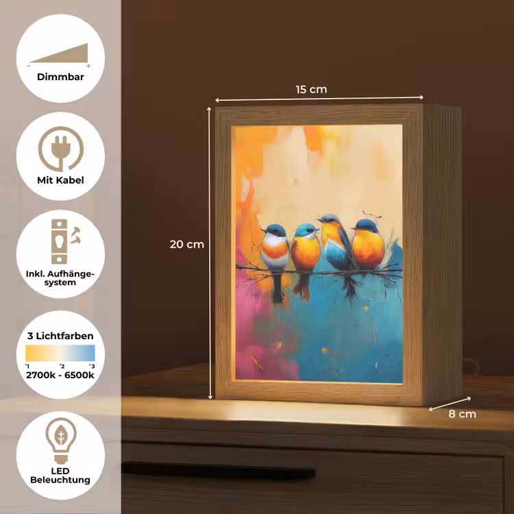 Vogels - Kleurrijk - Tak - Abstract Light Box met kabel (Tafellamp) klein -USP_DE