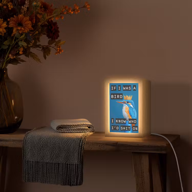 Vogel - Decoratie - Ijsvogel - Blauw Light Box met kabel (Tafellamp) klein -sfeer4