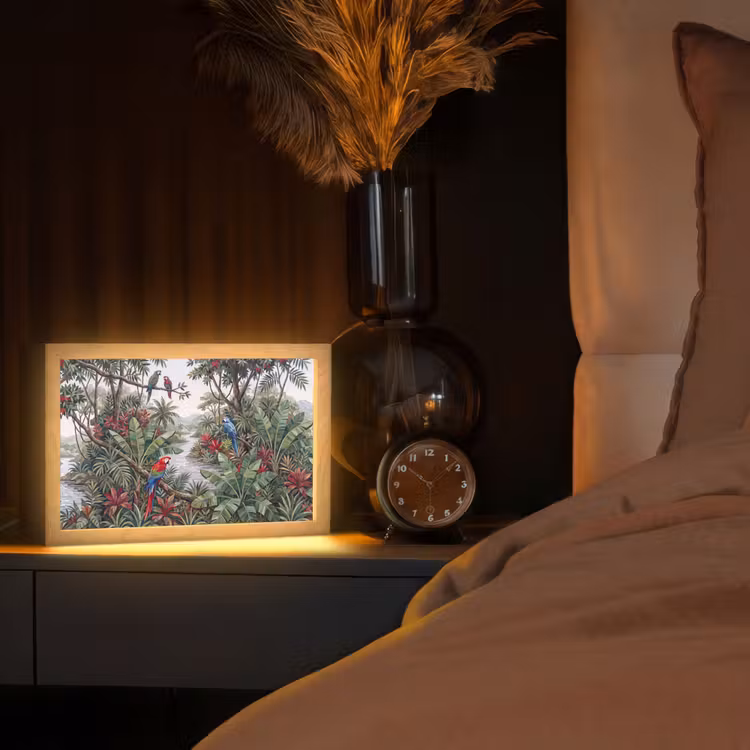 Vogel - Jungle - Natuur - Mozaïek - Groen Light Box met kabel (Tafellamp) klein -sfeer1
