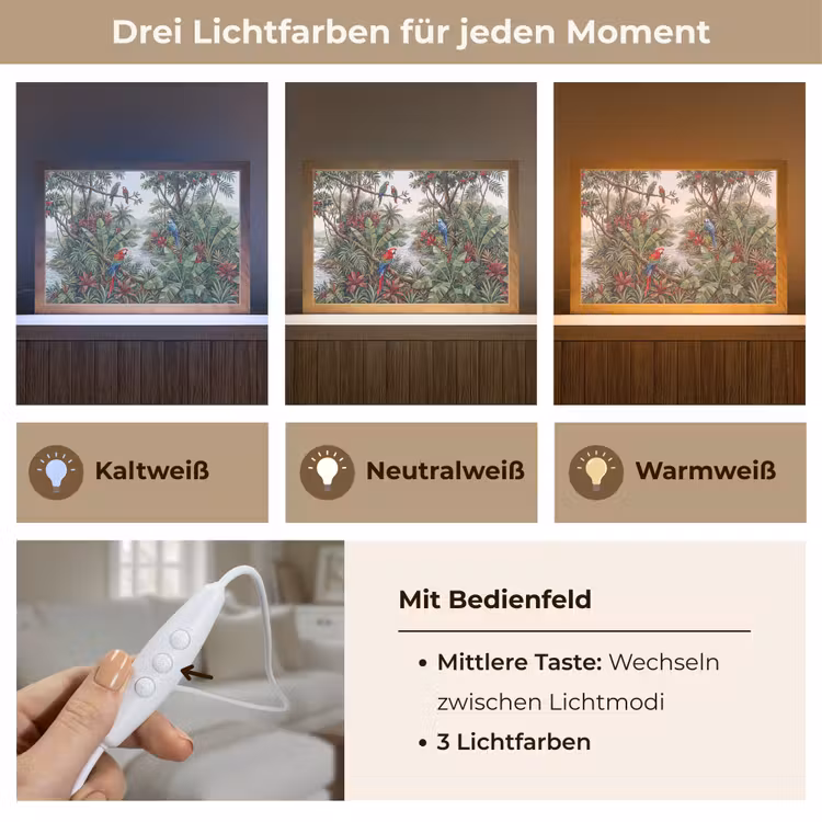 Vogel - Jungle - Natuur - Mozaïek - Groen Light Box met kabel (Tafellamp) klein -USP_lichtkleurDE