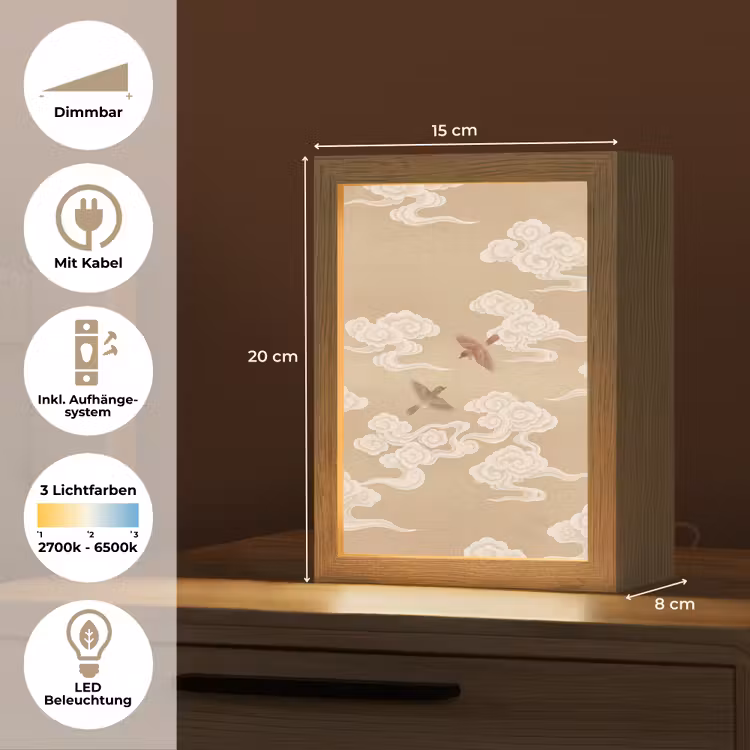 Vogels - Vliegen - Beige Light Box met kabel (Tafellamp) klein -USP_DE
