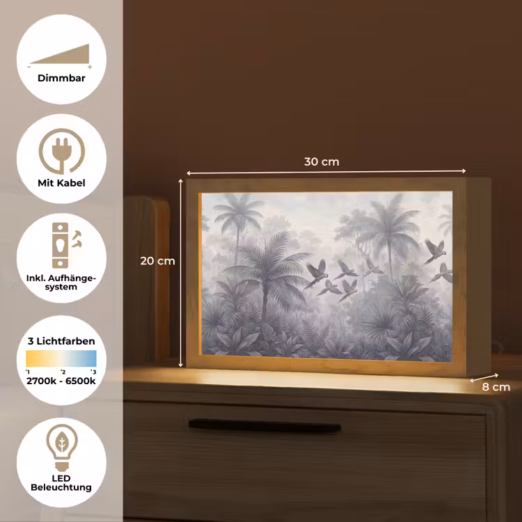 Vogel - Vliegend - Jungle - Vintage - Dieren Light Box met kabel (Tafellamp) klein -USP_DE
