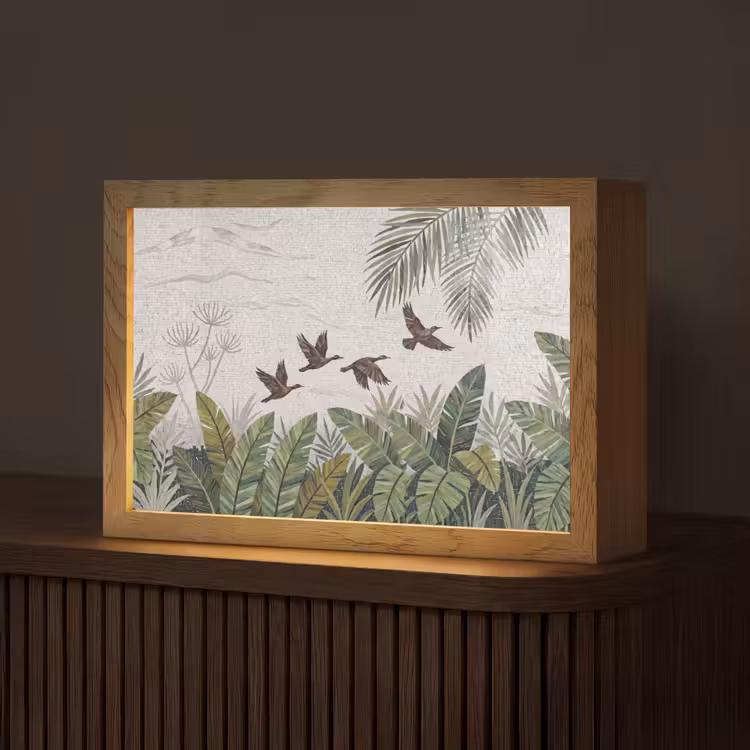 Vogel - Vliegend - Tropisch - Mozaïek - Groen Light Box met kabel (Tafellamp) klein -z3d_website