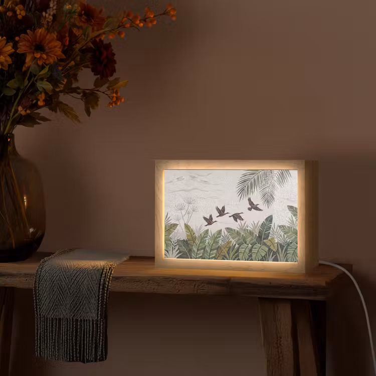 Vogel - Vliegend - Tropisch - Mozaïek - Groen Light Box met kabel (Tafellamp) klein -sfeer4