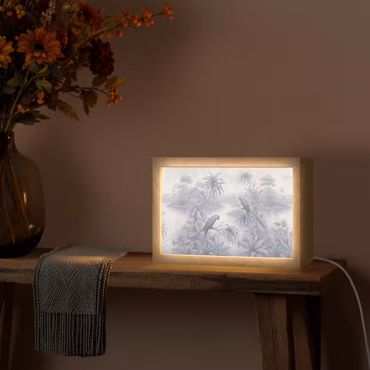 Vogel - Rivier - Tropisch - Illustratie - Blauw Light Box met kabel (Tafellamp) klein -sfeer4