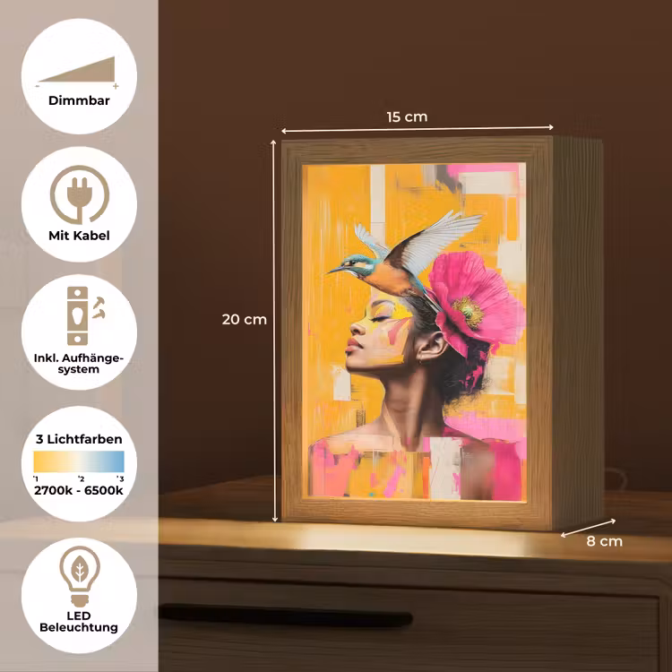 Vogel - Vrouw - Abstract - Bloem Light Box met kabel (Tafellamp) klein -USP_DE