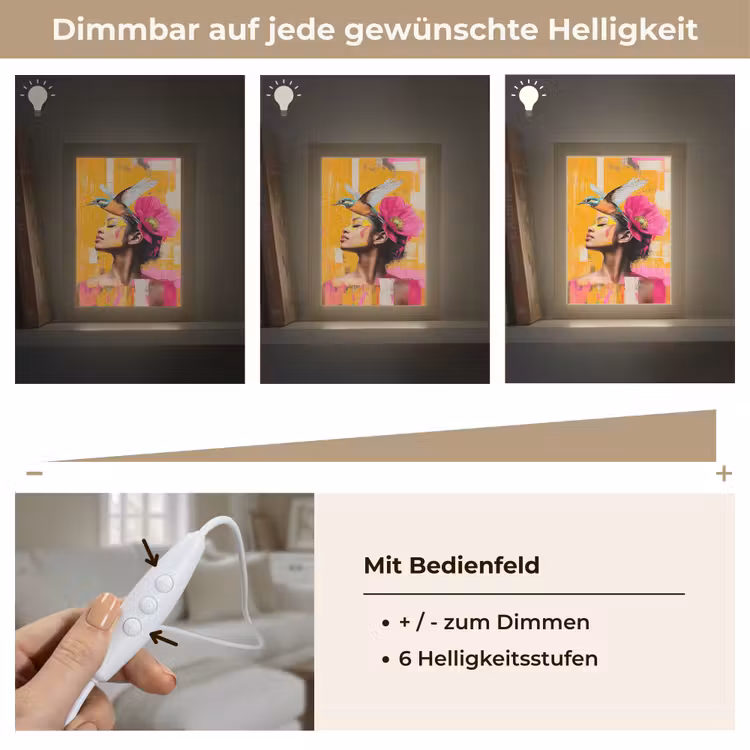 Vogel - Vrouw - Abstract - Bloem Light Box met kabel (Tafellamp) klein -USP_dimbaarDE