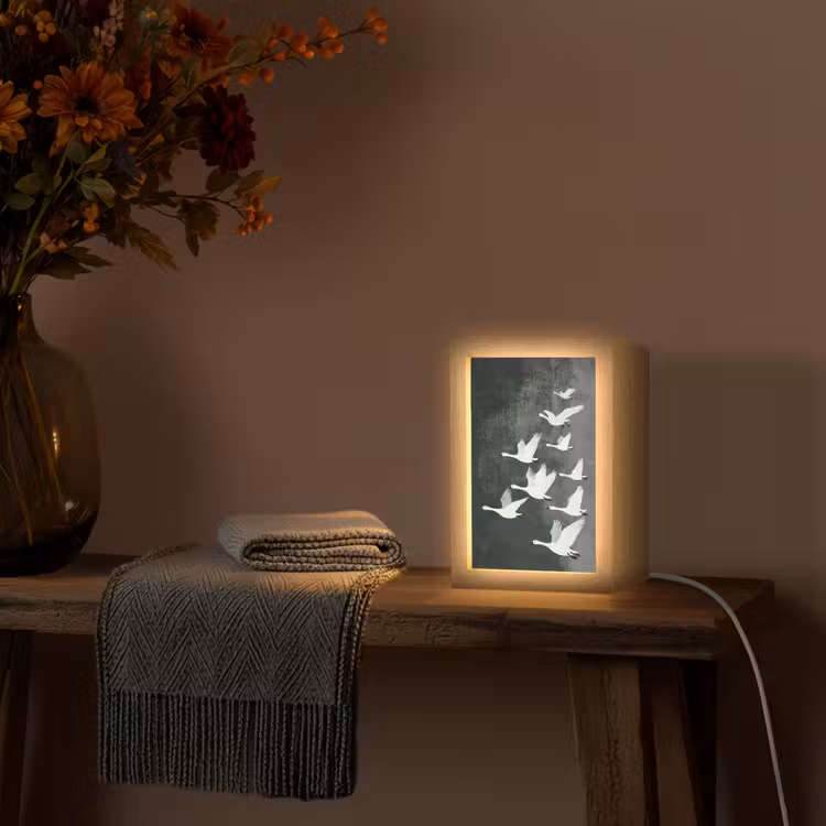 Vogel - Japandi - Groen Light Box met kabel (Tafellamp) klein -sfeer4