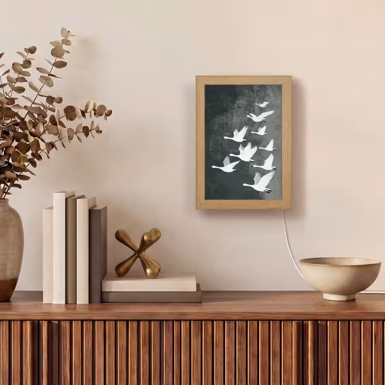 Vogel - Japandi - Groen Light Box met kabel (Tafellamp) klein -sfeer2
