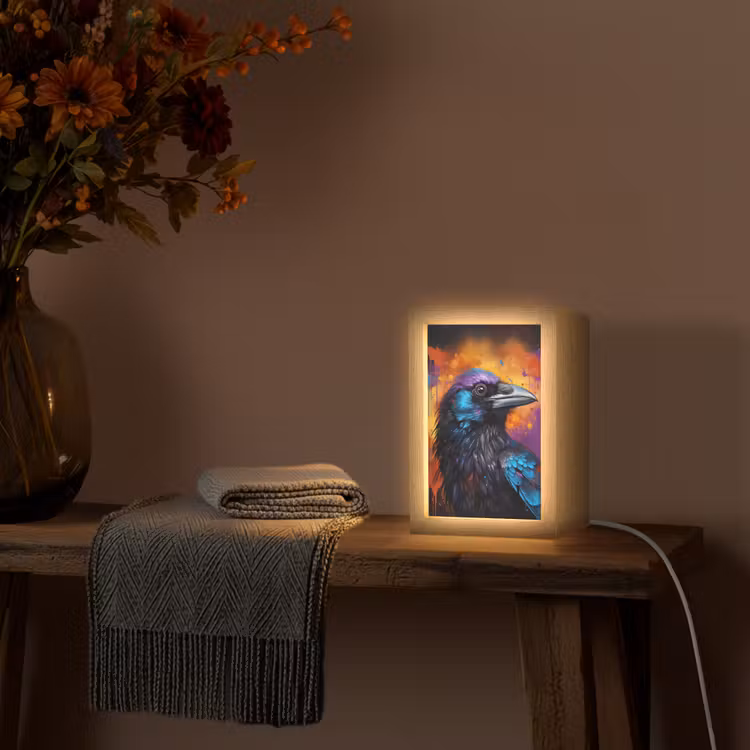 Vogel - Kraai - Graffiti - Zwart - Dieren Light Box met kabel (Tafellamp) klein -sfeer4