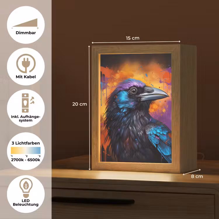 Vogel - Kraai - Graffiti - Zwart - Dieren Light Box met kabel (Tafellamp) klein -USP_DE