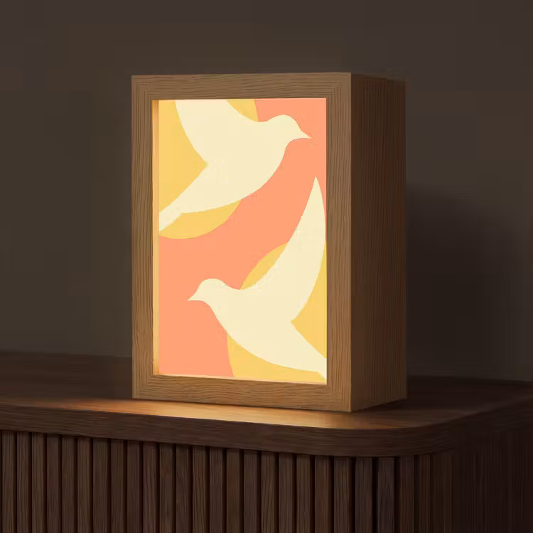 Vogels - Cirkels - Geel Light Box met kabel (Tafellamp) klein -z3d_website