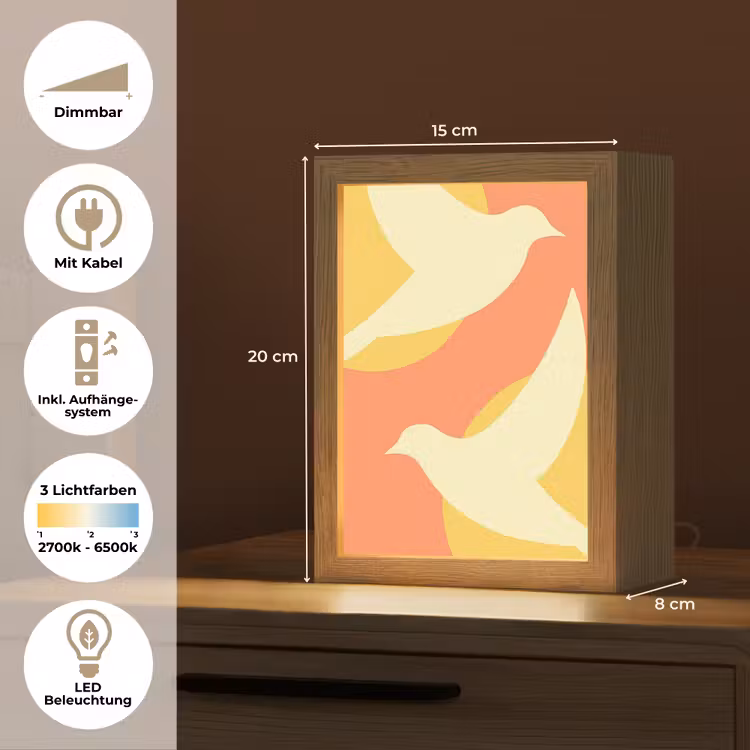 Vogels - Cirkels - Geel Light Box met kabel (Tafellamp) klein -USP_DE