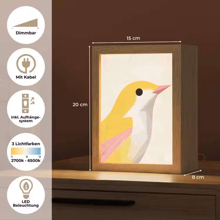 Vogel - Minimalistisch - Geel Light Box met kabel (Tafellamp) klein -USP_DE