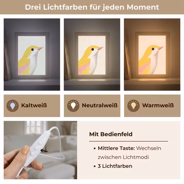Vogel - Minimalistisch - Geel Light Box met kabel (Tafellamp) klein -USP_lichtkleurDE