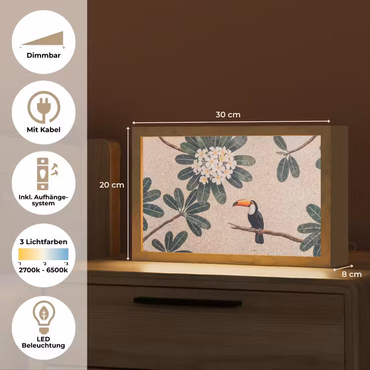 Vogel - Mozaïek - Tropisch - Natuur - Kleurrijk Light Box met kabel (Tafellamp) klein -USP_DE