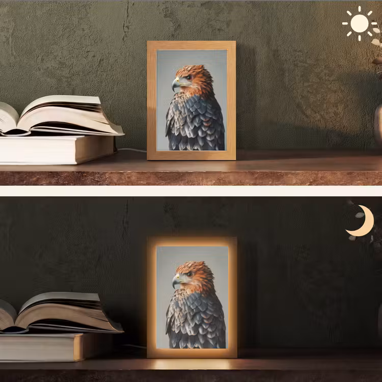 Vogel - Realistisch - Veren - Bruin Light Box met kabel (Tafellamp) klein -sfeer3