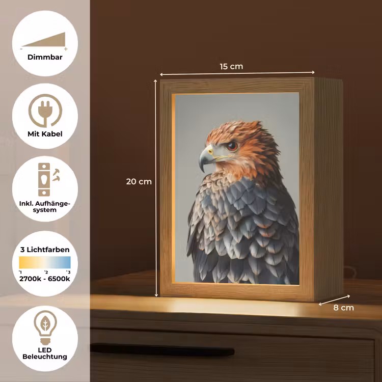 Vogel - Realistisch - Veren - Bruin Light Box met kabel (Tafellamp) klein -USP_DE