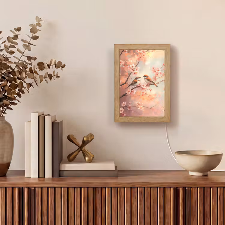 Vogels - Romantic - Bloesemtak Light Box met kabel (Tafellamp) klein -sfeer2