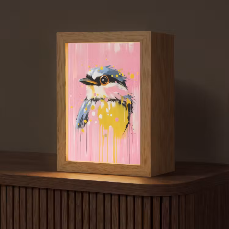 Vogel - Roze - Geel - Blauw Light Box met kabel (Tafellamp) klein -z3d_website