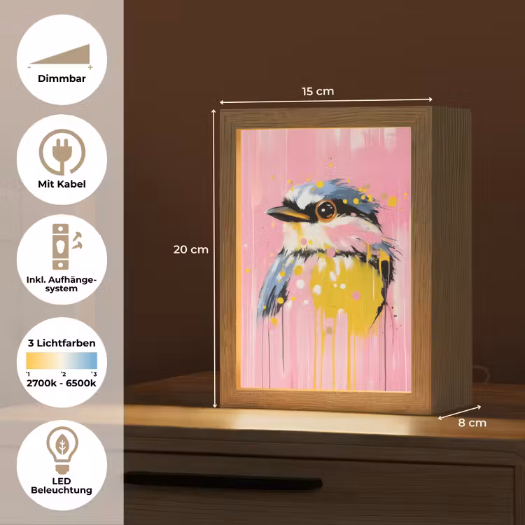 Vogel - Roze - Geel - Blauw Light Box met kabel (Tafellamp) klein -USP_DE