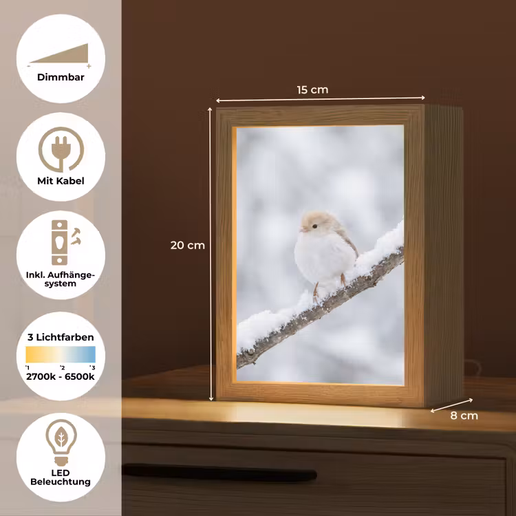 Vogeltje - Sneeuw - Tak - Winter - Zacht Light Box met kabel (Tafellamp) klein -USP_DE