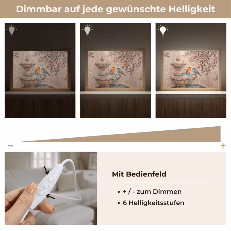 Vogel - fontein - mozaiek - kleurrijk - dieren Light Box met kabel (Tafellamp) klein -USP_dimbaarDE