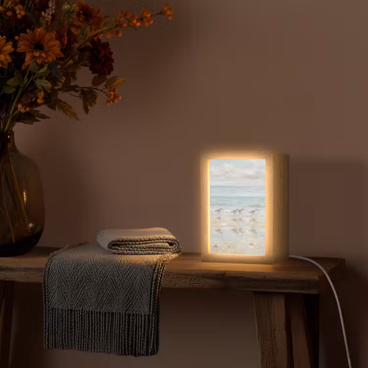 Vogels - Strand - Zee Light Box met kabel (Tafellamp) klein -sfeer4