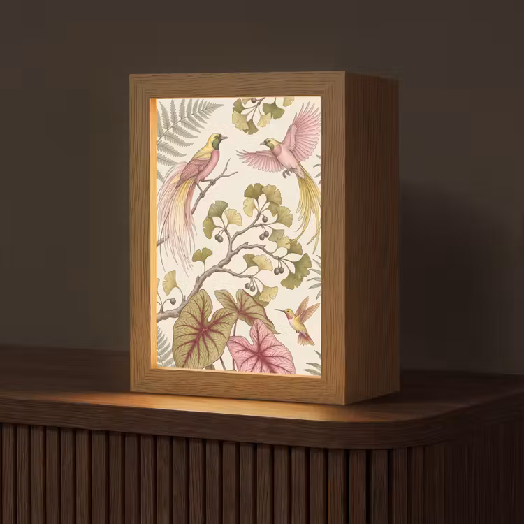 Vogels - Tropisch - Botanisch - Roze Light Box met kabel (Tafellamp) klein -z3d_website