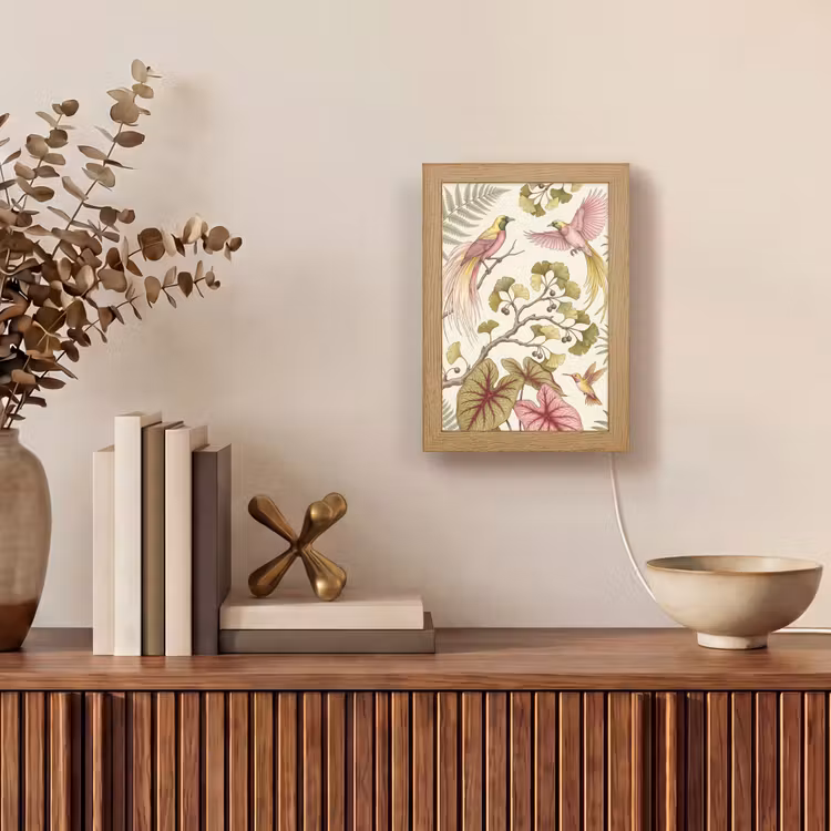 Vogels - Tropisch - Botanisch - Roze Light Box met kabel (Tafellamp) klein -sfeer2