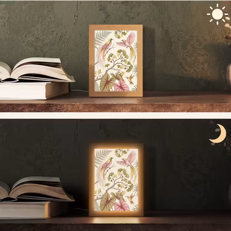 Vogels - Tropisch - Botanisch - Roze Light Box met kabel (Tafellamp) klein -sfeer3