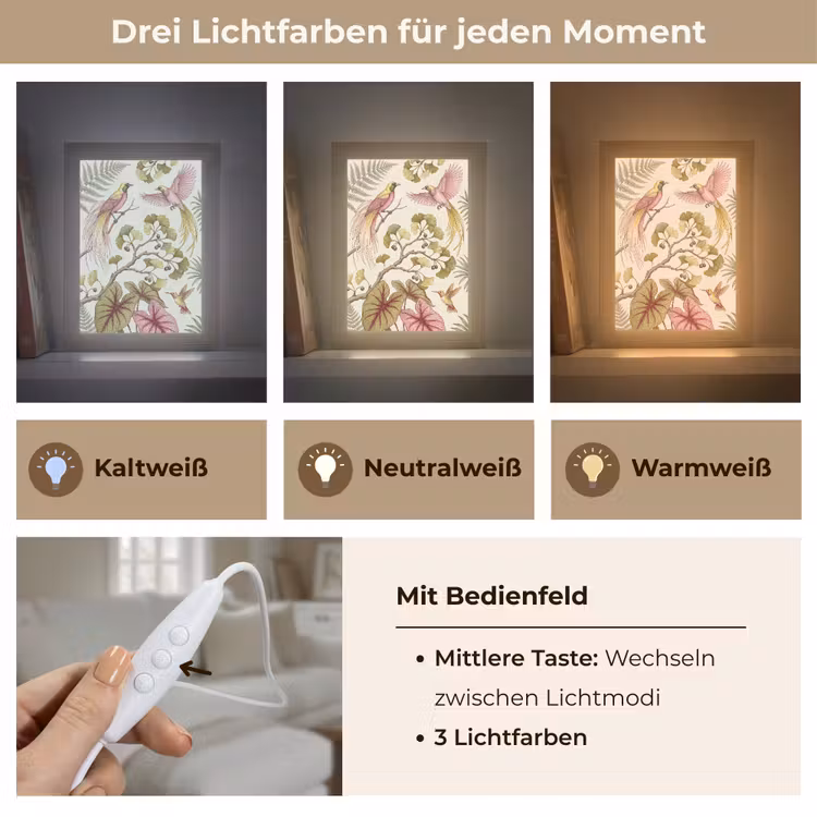 Vogels - Tropisch - Botanisch - Roze Light Box met kabel (Tafellamp) klein -USP_lichtkleurDE