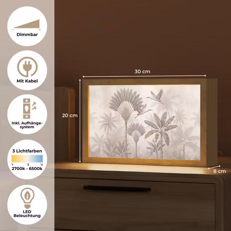 Vogel - Tropisch - Jungle - Natuur - Beige Light Box met kabel (Tafellamp) klein -USP_DE