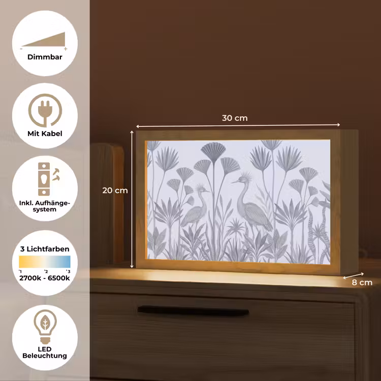 Vogel - Tropisch - Illustratie - Blauwgrijs - Natuur Light Box met kabel (Tafellamp) klein -USP_DE