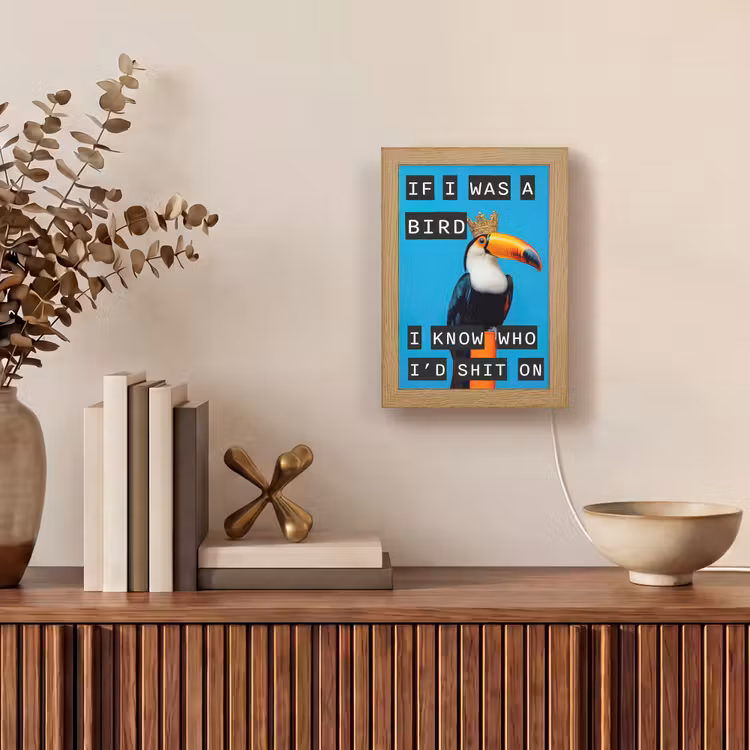 Vogel - Toekan - Blauw - Quotes Light Box met kabel (Tafellamp) klein -sfeer2