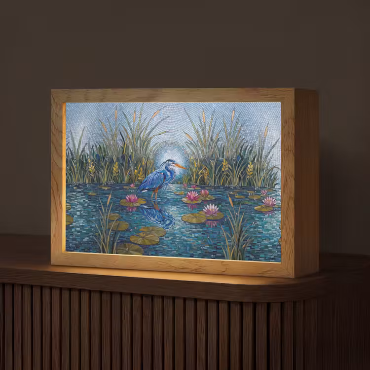 Vogel - Water - Natuur - Abstract - Blauw Light Box met kabel (Tafellamp) klein -z3d_website