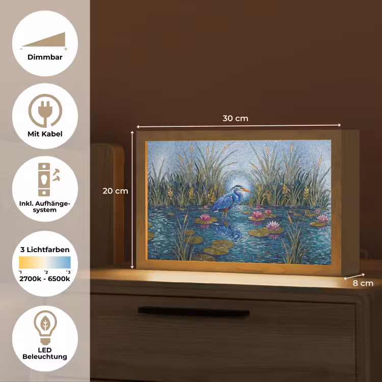 Vogel - Water - Natuur - Abstract - Blauw Light Box met kabel (Tafellamp) klein -USP_DE