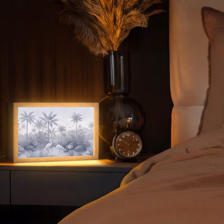 Vogel - Water - Tropisch - Natuur - Blauw Light Box met kabel (Tafellamp) klein -sfeer1