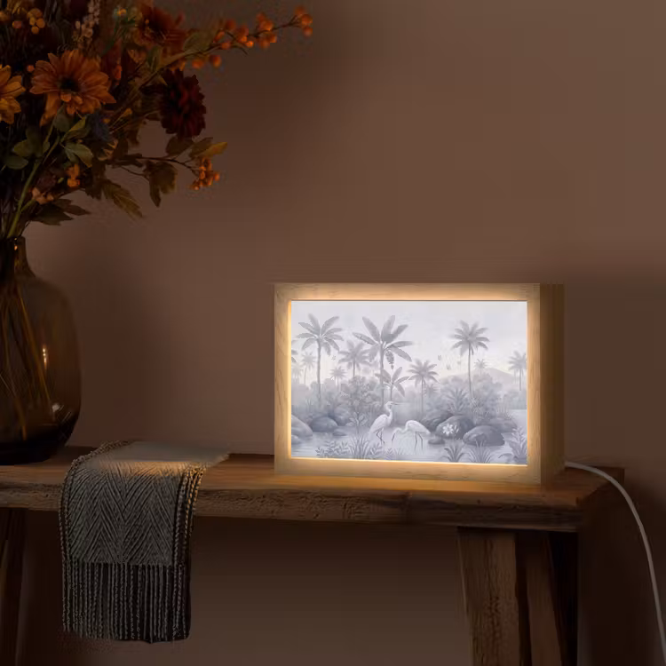 Vogel - Water - Tropisch - Natuur - Blauw Light Box met kabel (Tafellamp) klein -sfeer4