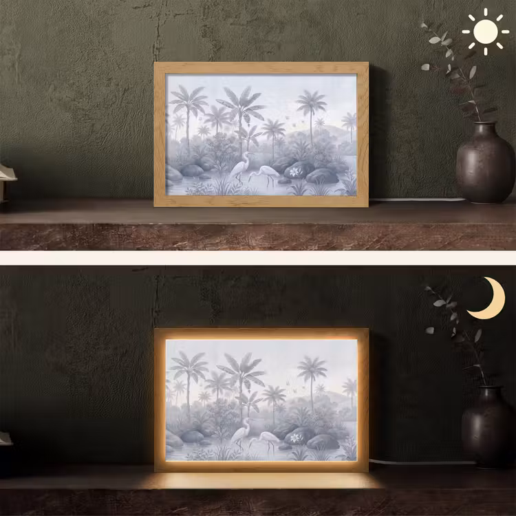 Vogel - Water - Tropisch - Natuur - Blauw Light Box met kabel (Tafellamp) klein -sfeer3