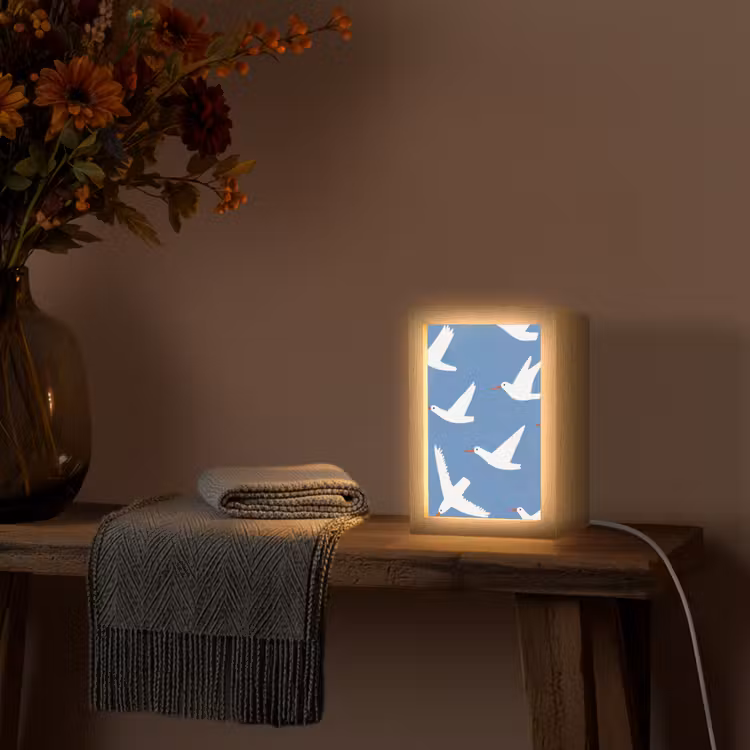 Vogels - Wit - Patroon Light Box met kabel (Tafellamp) klein -sfeer4