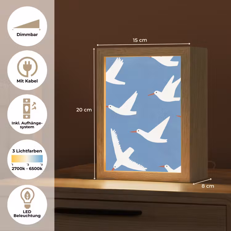 Vogels - Wit - Patroon Light Box met kabel (Tafellamp) klein -USP_DE