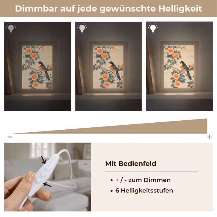 Vogel - Tak - Bloemen - Oranje Light Box met kabel (Tafellamp) klein -USP_dimbaarDE